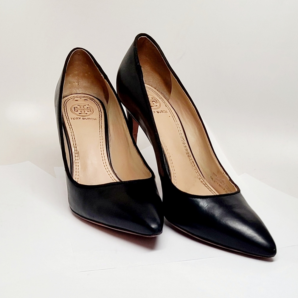 Tory Burch leather black heels work shoes